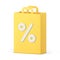 Paper shopping bag yellow package commercial sale discount buying special offer 3d icon vector