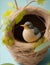 paper straw bird\\\'s nest with a bird in it illustration