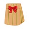 Paper striped gift bag decorated with red ribbon bow, vector