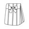 Paper striped gift bag decorated with ribbon bow, doodle style flat vector outline for coloring book