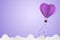 Paper Style love of valentine day violet pantone , balloon flying over cloud with heart float on the sky, couple honeymoon or gay