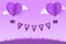Paper Style love of valentine day violet pantone , balloon flying over cloud with heart float on the sky, couple honeymoon or gay