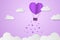 Paper Style love of valentine day violet tone , balloon flying over cloud with heart float on the sky, couple honeymoon or gay