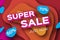 Paper Super Sale. Discount Poster in paper cut style. Special Offer Banner.