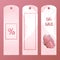 Paper tag for a big sale with pink butterfly. Buy and sell vector illustration.