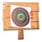 Paper target on wood icon, cartoon style