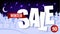 Paper Text, winter sale up to 50 percent. on the background of winter snow forest.