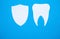 Paper tooth and shield protection on blue background