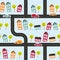 Paper town seamless pattern