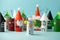 Paper toy Santa, Snowman, Grinch for Xmas party. Easy crafts for kids on blue background, copy space, die creative idea from