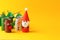 Paper toy santa, snowman, reindeer, grinch, xmas tree for Happy new year Merry Christmas party. Easy crafts for kids on yellow