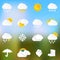 Paper weather icons on blurred background
