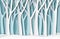 Paper winter forest. White frozen trees silhouettes, christmas season natural paper cut landscape. 3d origami vector