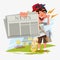 Paperboy character showing newspaper and shouting. paperboy with