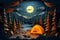 Papercut art images of camping trips in the forest
