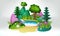 Papercut nature. Green jungle art. Origami craft landscape. Scenic mountains and eco forest world. Summer plants