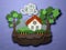 Papercut small house postcard. Paper craft landscape. Origami cr