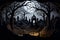 papercut style halloween A moonlit cemetery with weathered tombstones ai generated