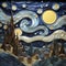 Papercut style starry night illustration