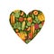 Papercut style vegetables heart shape composition. Organic vegetables. Vector illustration