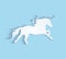 Papercut white unicorn isolated on blue background.