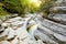 Papingo Rock Pools, also called ovires, natural green water pools located in small smooth-walled gorge near the village of Papingo