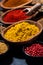 paprika, turmeric, red pepper and other oriental spices, closeup