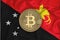 Papua New Guinea flag, bitcoin gold coin on flag background. The concept of blockchain, bitcoin, currency decentralization in the