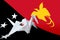 Papua New Guinea flag depicted on paper origami crane wing. Handmade arts concept