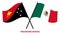 Papua New Guinea and Mexico Flags Crossed & Waving Flat Style. Official Proportion. Correct Colors