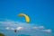 Para-gliders in blue sky
