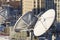 Parabolic satellite dish space technology receivers over the cit