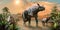 Paraceratherium with calf scene 3D illustration