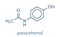 Paracetamol acetaminophen analgesic drug molecule. Used to reduce fever and relieve pain. Skeletal formula.