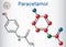 Paracetamol acetaminophen drug molecule. Sheet of paper in a c