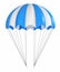 Parachute, blue with white, striped.