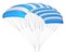 Parachute, blue and white, striped.