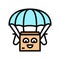 parachute flying cardboard box character color icon vector illustration