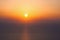 Parachute jump. Silhouette of parachutists over the ocean. Coloured sunset in Dubai, United Arab Emirates