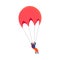 Parachute jumper in orange pants flying with the red parachute. Vector illustration in a flat cartoon style.