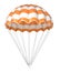 Parachute, orange with white, striped.