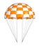 Parachute, orange with white, striped.