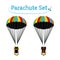 Parachute pack with opened parachute. Skydiving bright extreme sportrs