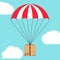 Parachute package floating through the sky. Vector