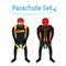 Parachuters set - parachute pack. Bright extreme sport equipment