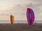 Parachutes on the ground. Wind. Kite Festival. Different kites in the sky. Vacation at the resort