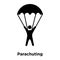 Parachuting icon vector isolated on white background, logo concept of Parachuting sign on transparent background, black filled