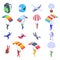 Parachuting icons set, isometric style