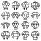 Parachuting icons set, outline style