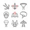 Parachuting line icons. Skydiving. Vector signs for web graphics.